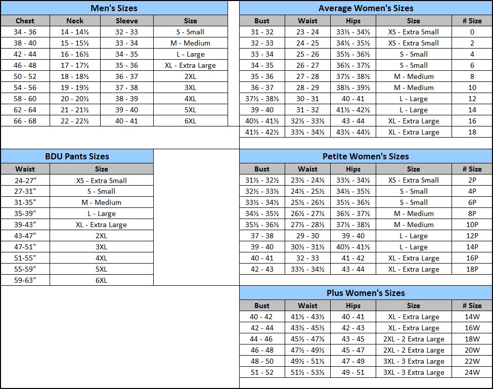 Cintas Uniform Size Chart